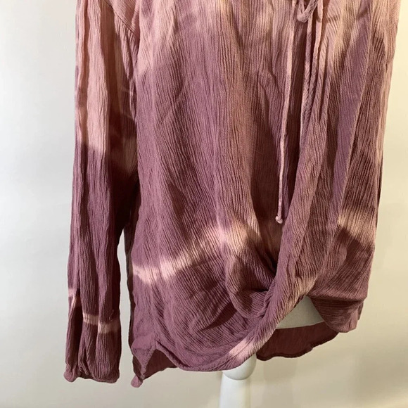 Venus Tie Dye Ombre Tunic Medium Keyhole Tie Neck Draped Hem Slouchy Peasant Top - Picture 8 of 11